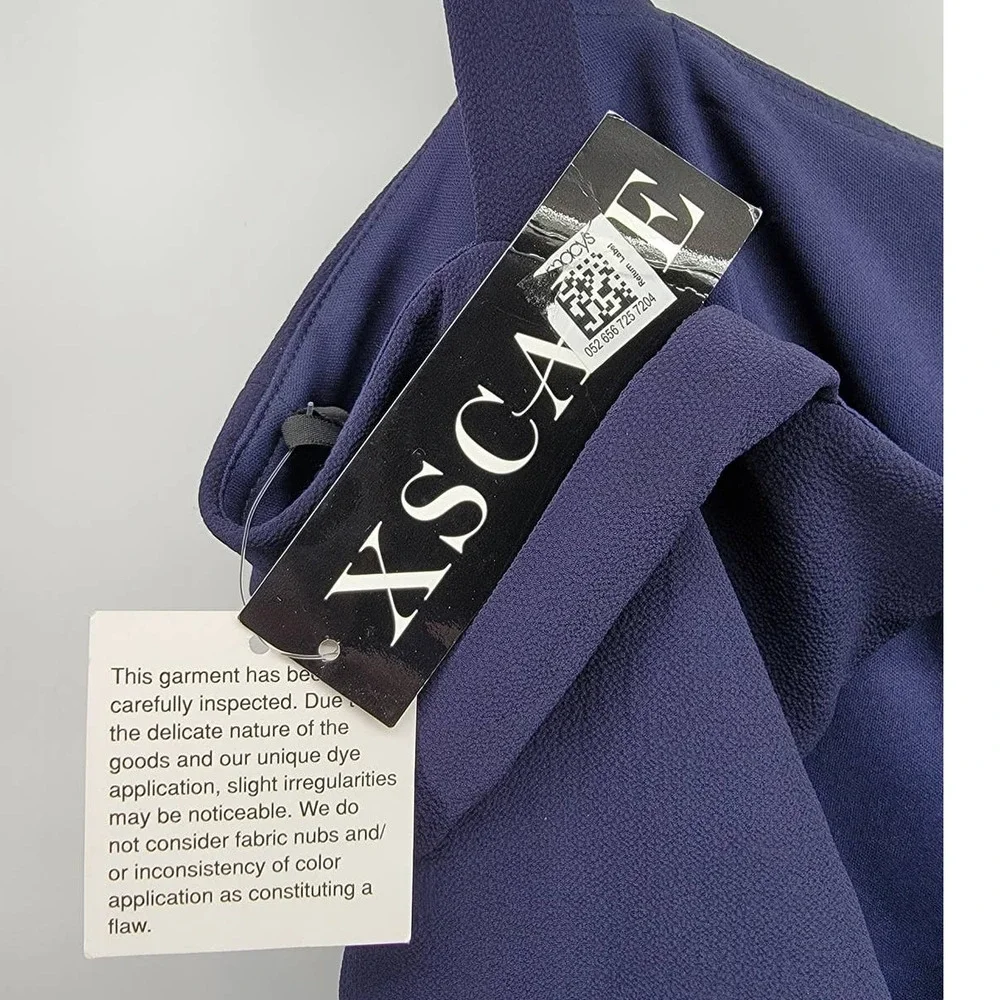 XSCAPE Navy Blue Ruched Crepe Gown NWT‎ Sz 14 Square Neck Hi-Lo Slit Formal Prom